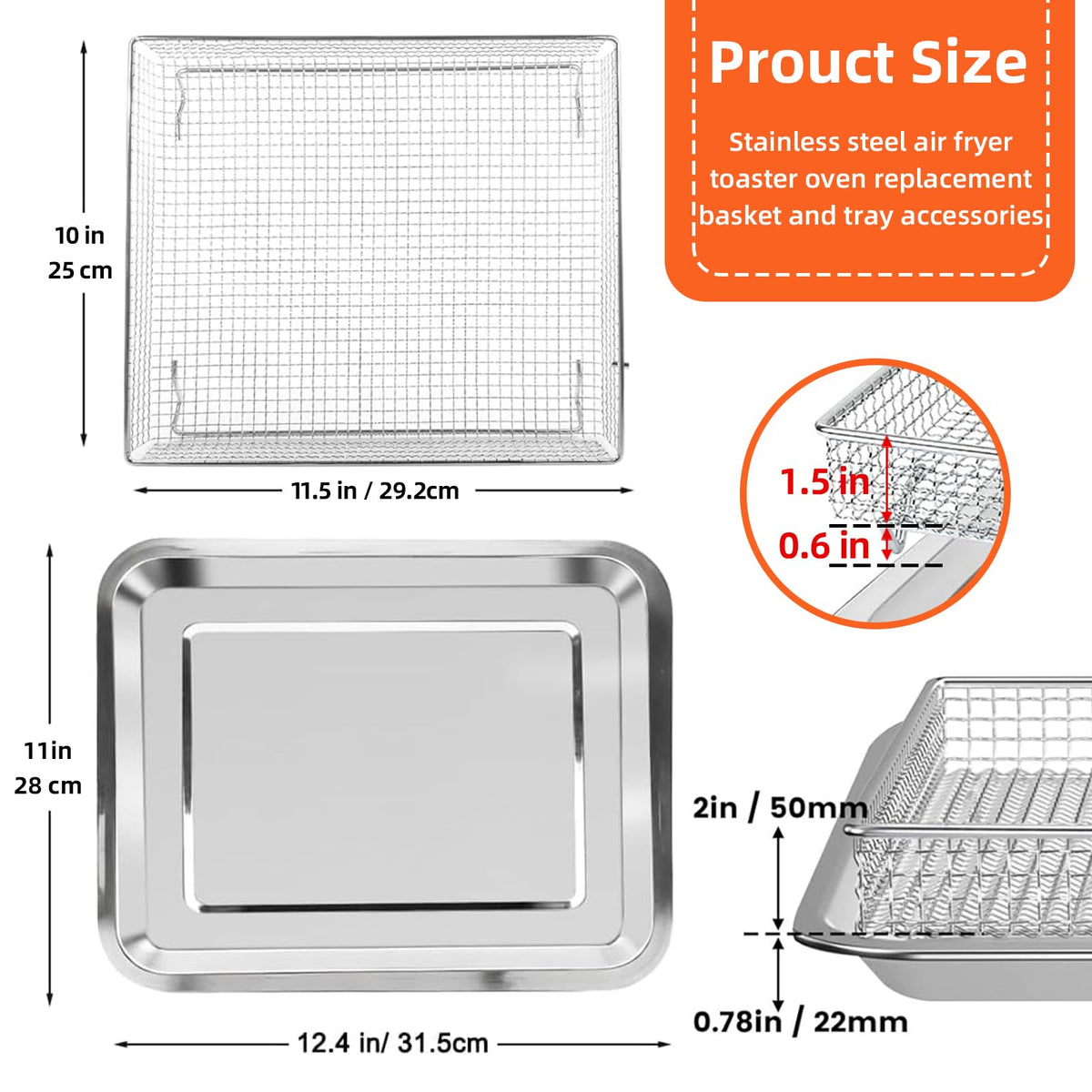 COWHERDING air fryer tray fits Cuisinart TOA-65 for easy replacement