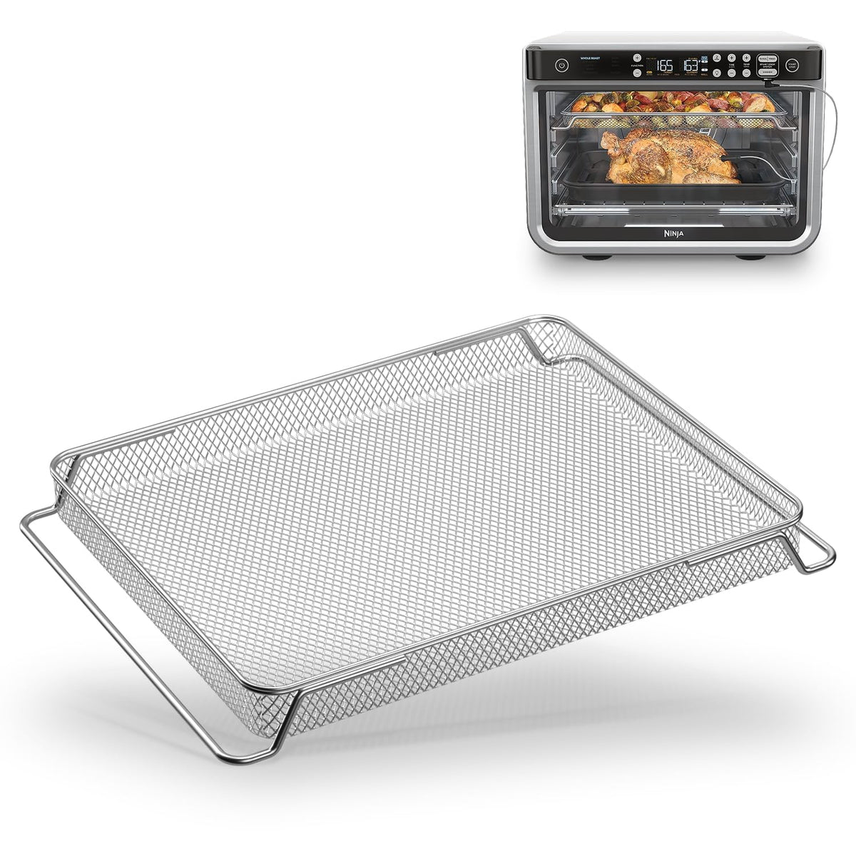 COWHERDING Ninja DT201/DT251 basket front view showing sturdy stainless steel for versatile cooking