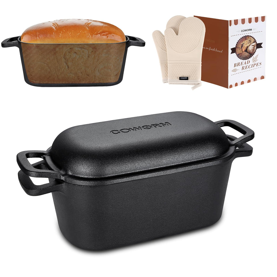 Coworm 3.6QT oval Dutch oven with lid provides even heat for bakery-style bread.