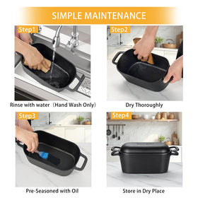 Coworm easy-care pan: hand-wash only and dry to prevent rust.