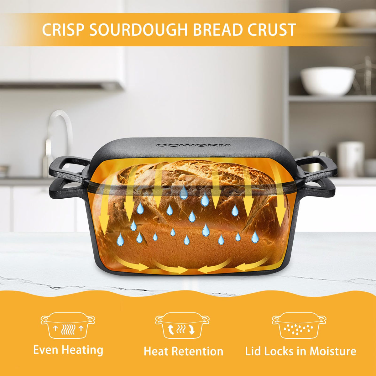 Coworm pre-seasoned cast iron pan offers durable, long-lasting performance.