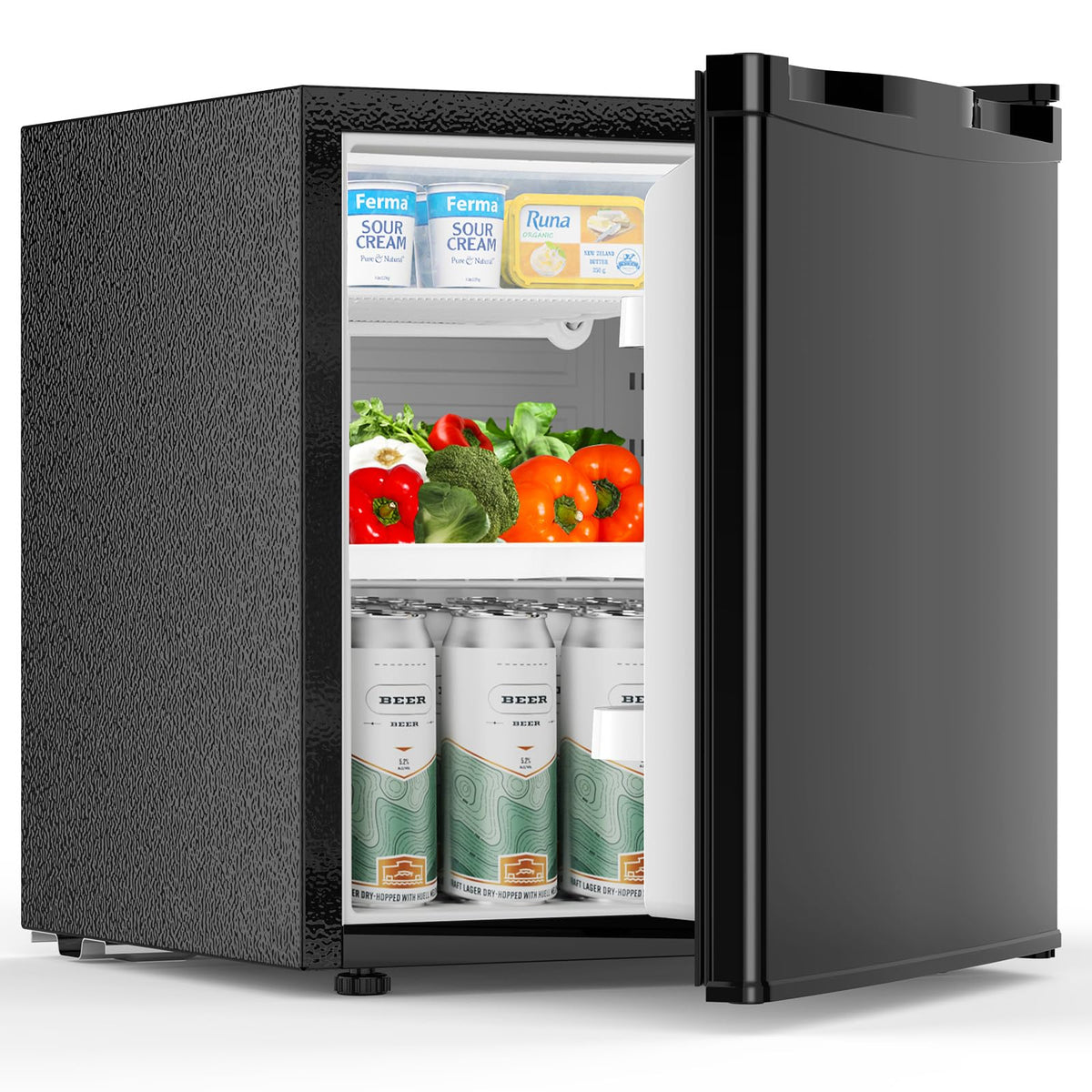 COWSAR 1.6 cu ft compact fridge front view showing space-saving design for dorms and small spaces.