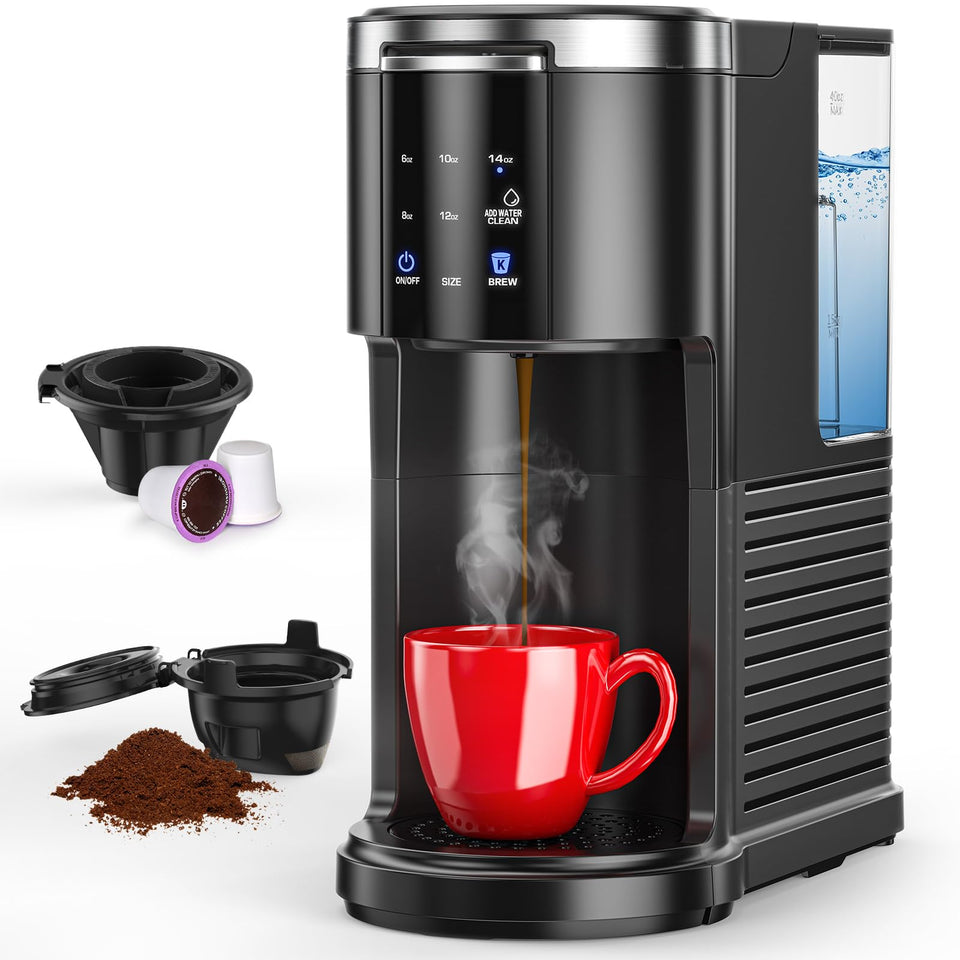 COWSAR Commercial single-serve coffee maker front view on countertop highlighting its compact design