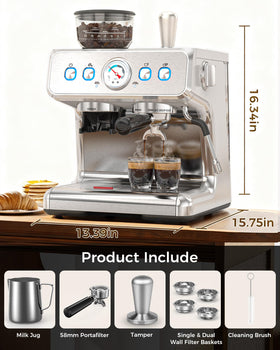 COWSAR complete espresso set includes pitcher, portafilter, and filters.
