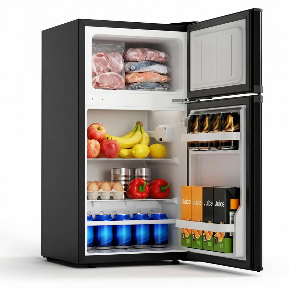 COWSAR dorm fridge front view shows compact footprint for small spaces