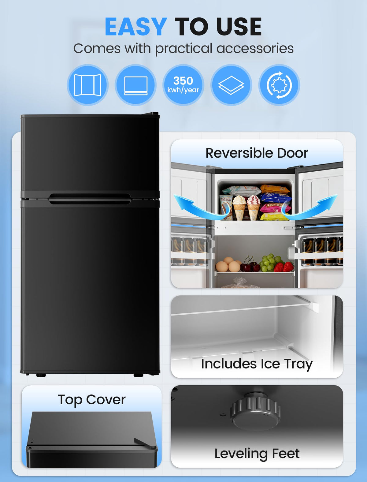COWSAR dorm fridge interior light helps see contents clearly