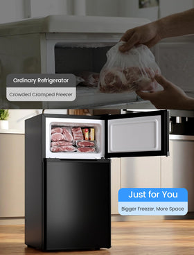 COWSAR dorm fridge placed in office or bedroom blends well