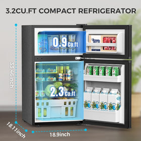 COWSAR mini fridge dual-zone design for fresh and frozen storage