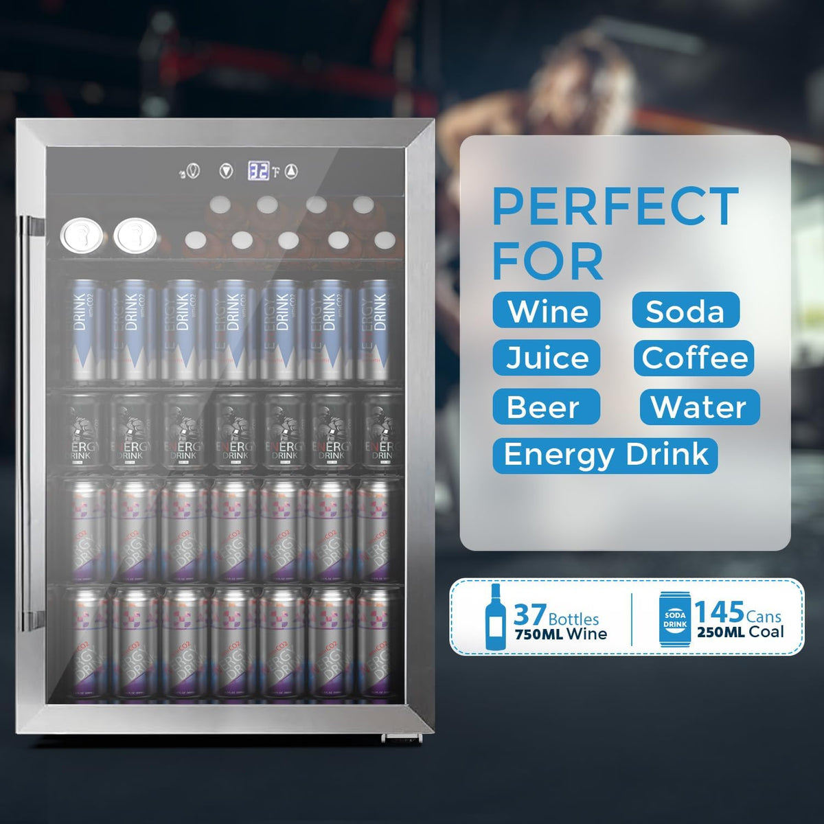 COWSAR fridge with adjustable shelves for bottles and cans