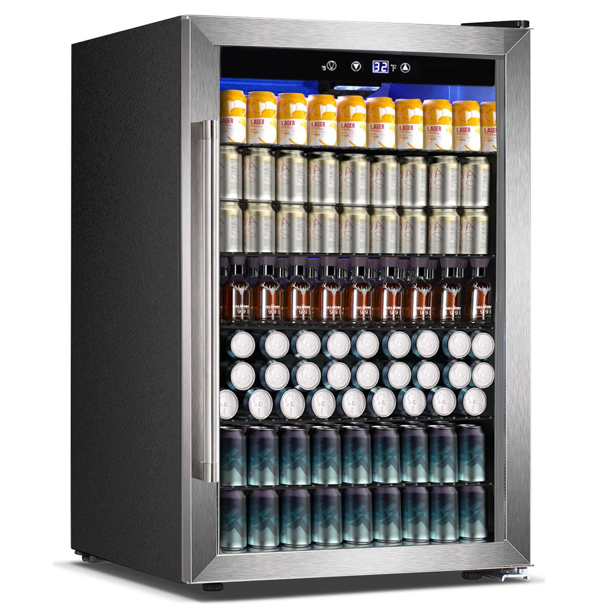 COWSAR wine fridge front view with double-layer glass door protects bottles