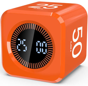 COWVTUJ digital Pomodoro timer cube orange front view for focused study sessions.