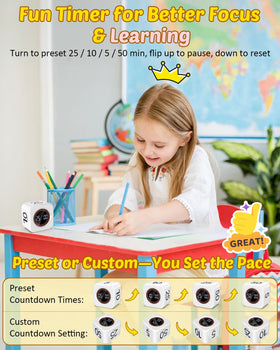 COWVTUJ Pomodoro Cube shows a 10-minute countdown for study breaks