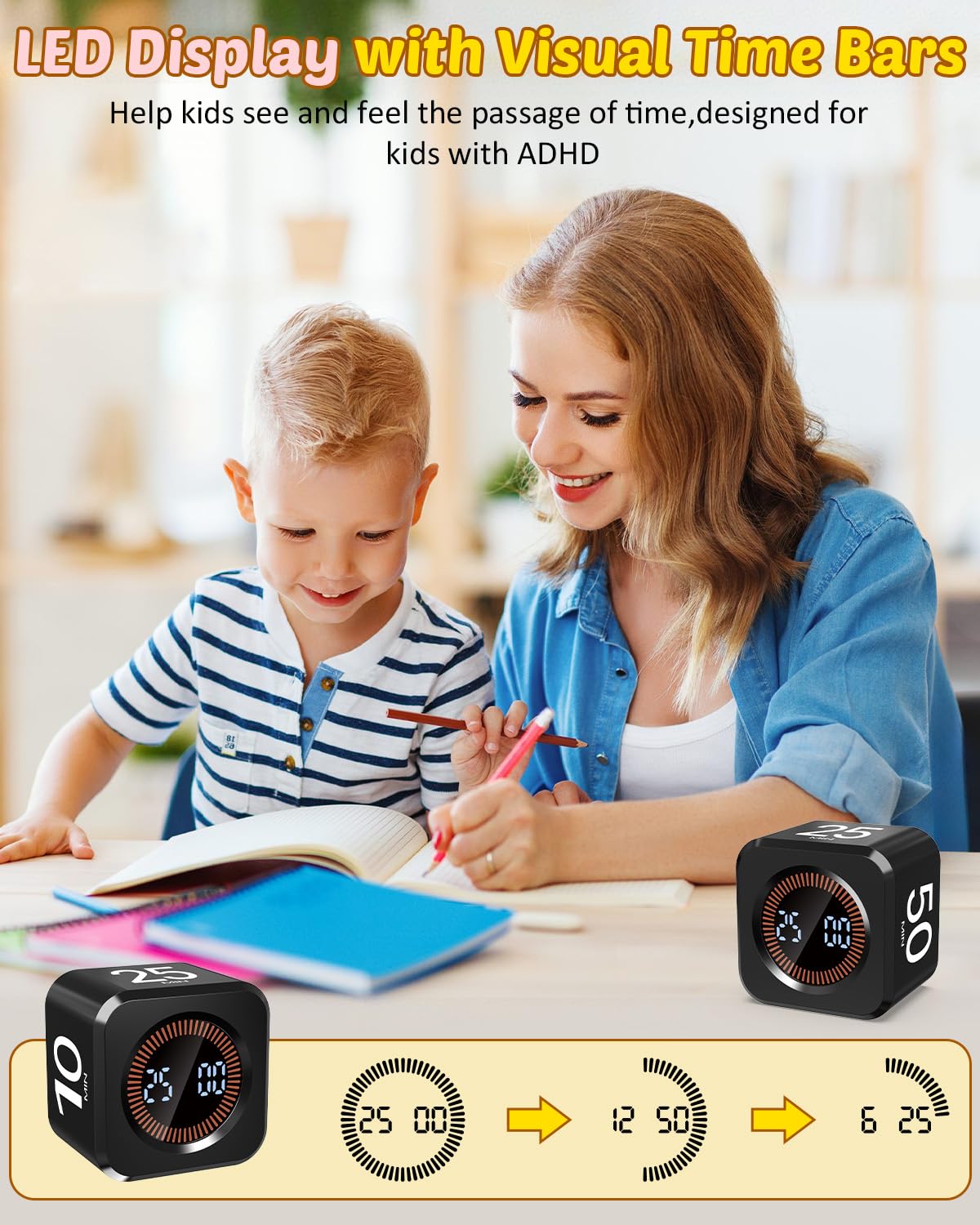 COWVTUJ Pomodoro Timer Cube compact size fits on crowded desks.