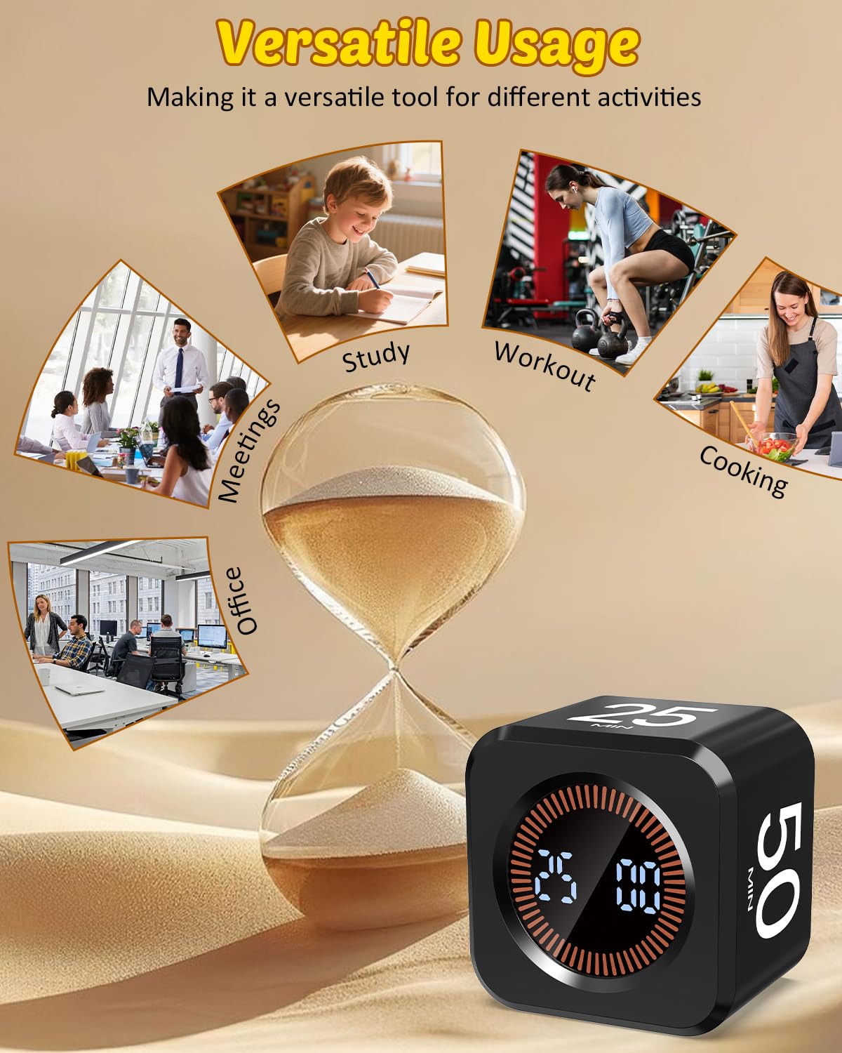 COWVTUJ Pomodoro Timer Cube desk setup enhances classroom or home study.