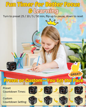 COWVTUJ Pomodoro Timer Cube being flipped to start for easy use.