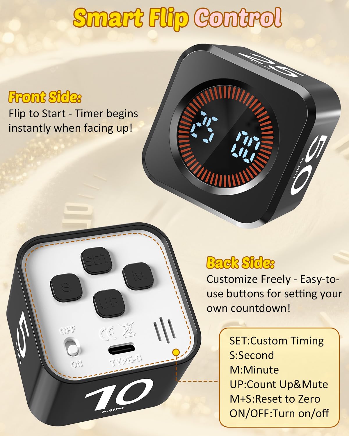 COWVTUJ Pomodoro Timer Cube circular time bars show remaining time clearly.