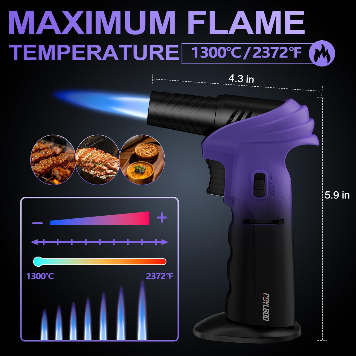 CoYlBod torch suitable for creme brulee, jewelry soldering, and heat shrinking.