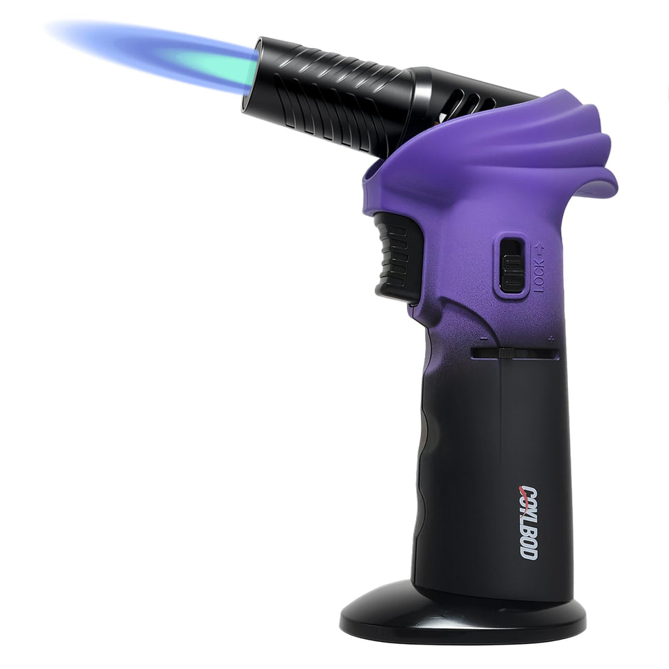 CoYlBod butane torch lighter with rotating head for precise caramelization and searing.