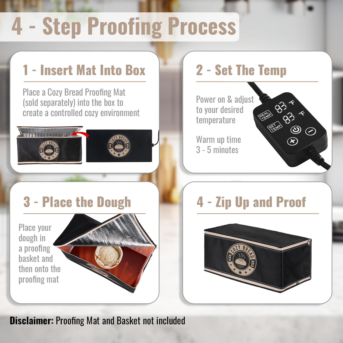 Cozy Bread proofing box setup with warming mat enhances bread texture and rise.