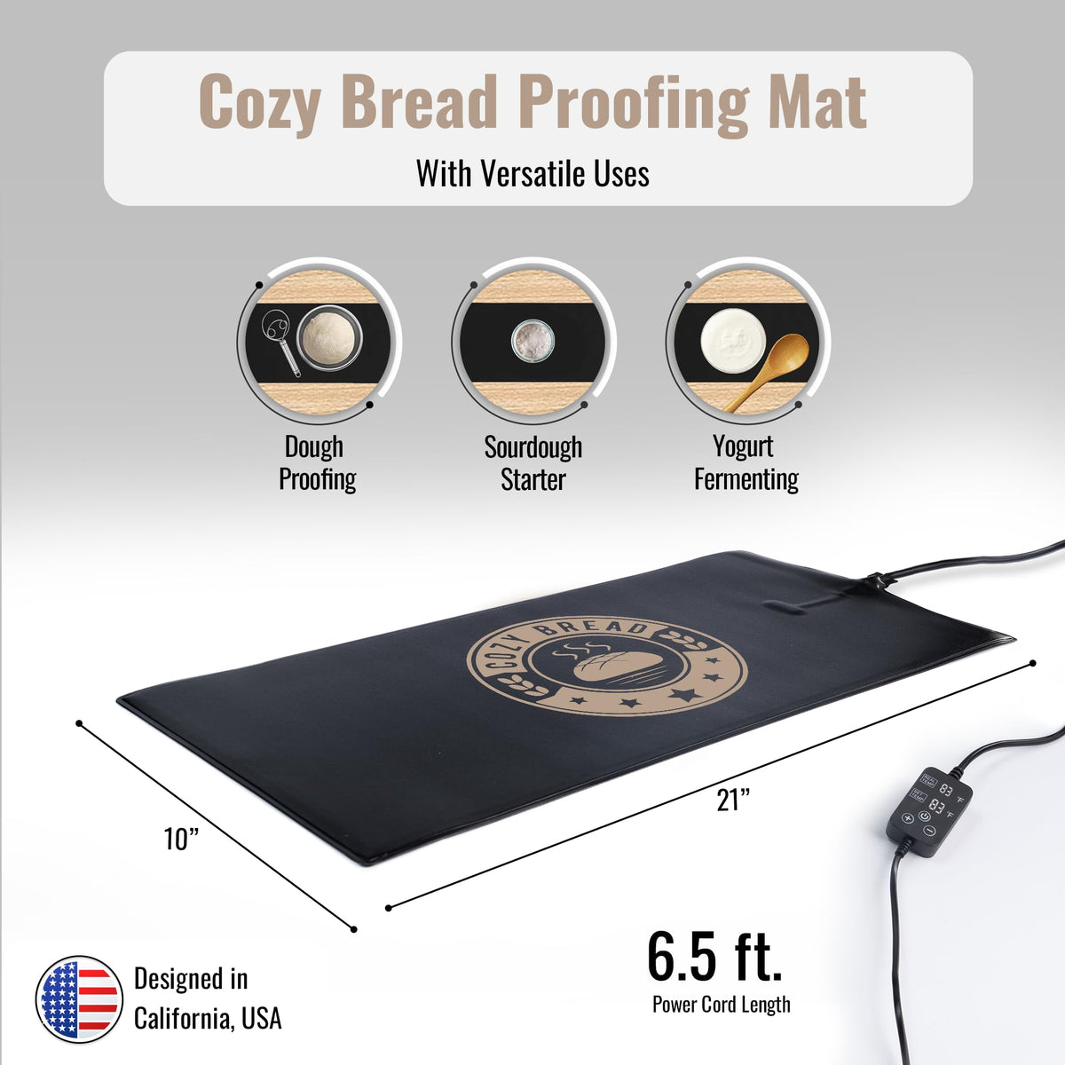 Cozy Bread proofing mat control panel demonstrates thermostat-controlled warming for precise dough.
