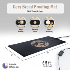 Cozy Bread proofing mat control panel demonstrates thermostat-controlled warming for precise dough.
