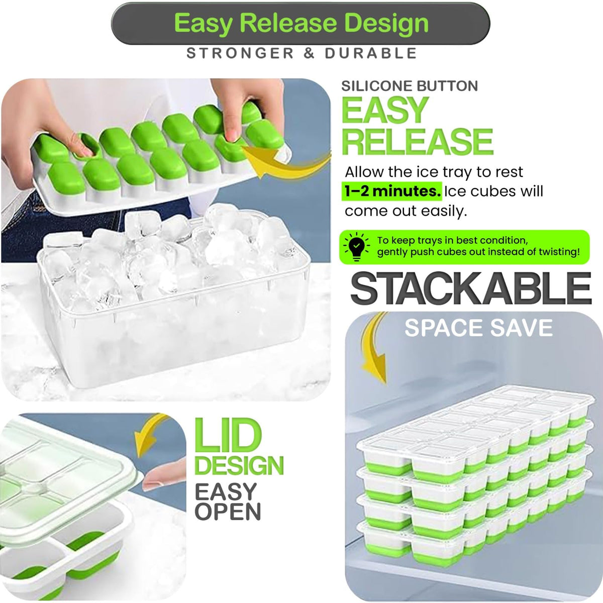 Cozy Kitchen Essentials easy-release tray with bottom removal for effortless ice cube release