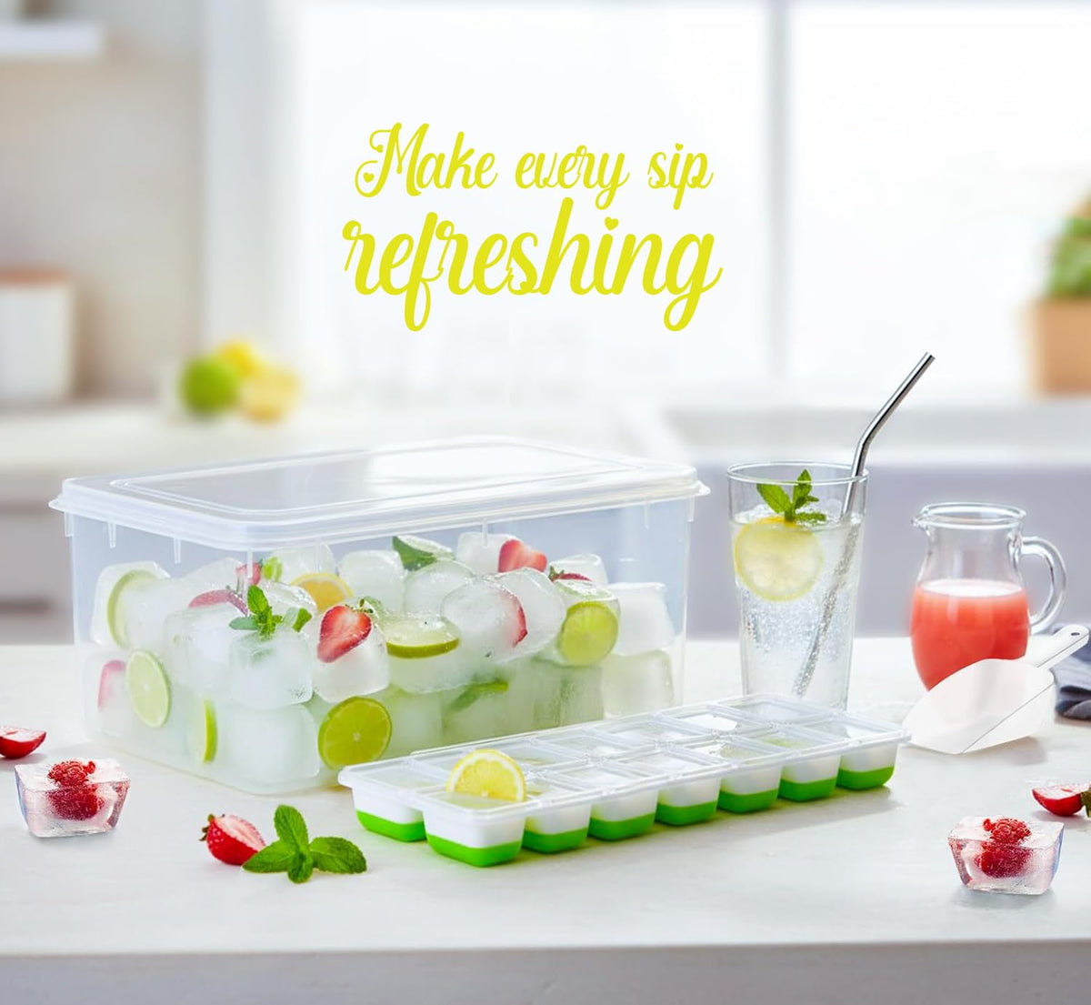 Cozy Kitchen Essentials silicone freezer trays for flexible, durable ice making