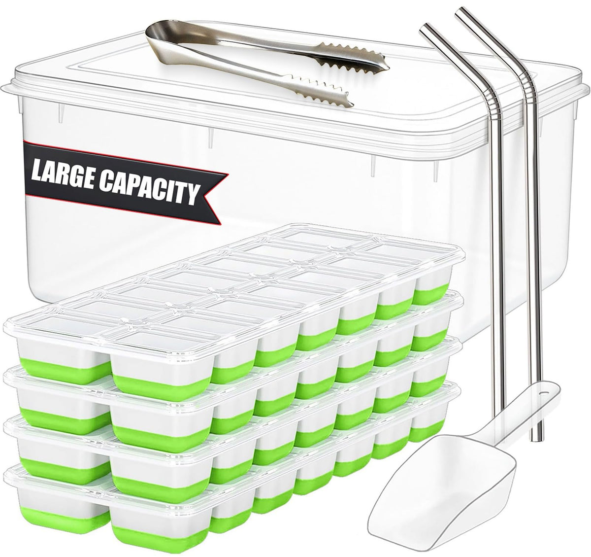 Cozy Kitchen Essentials stackable four-tray ice tray design for compact freezer storage