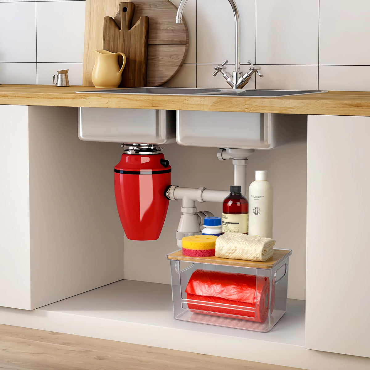 COZYCRAZE under-sink organization solution enhances cabinet storage.