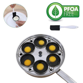 CozyKit egg poacher pan side view with secure handle for comfortable pouring.