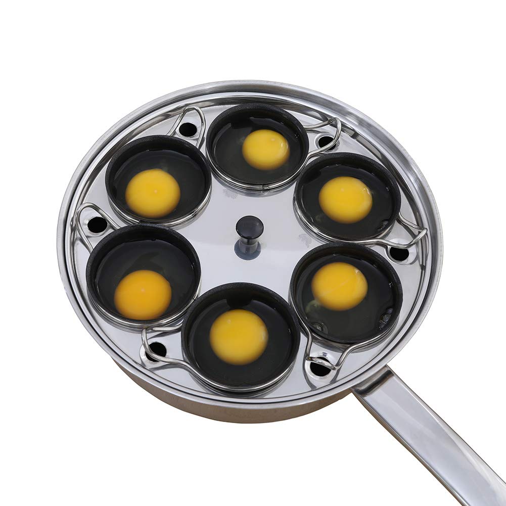 CozyKit 6 Cups Egg Poacher Pan top view showing sturdy stainless steel body for even cooking.