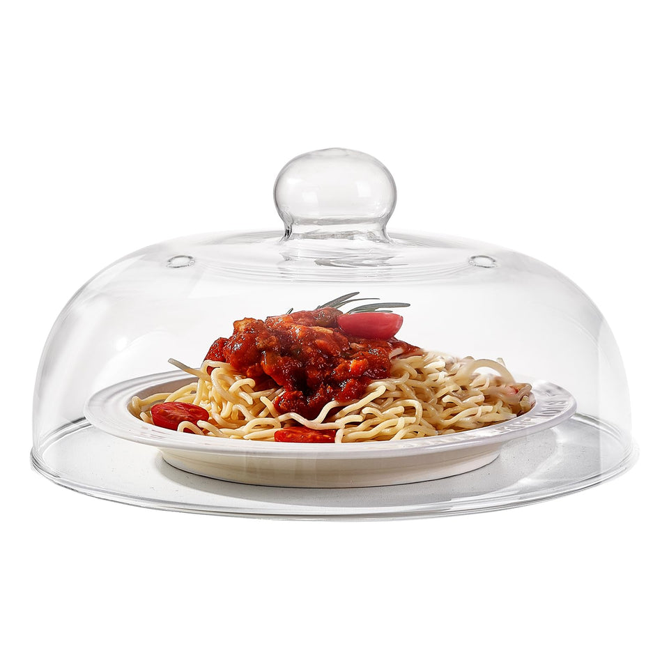 CozyState 10-inch borosilicate glass splatter cover, top view, durable protection for reheating.