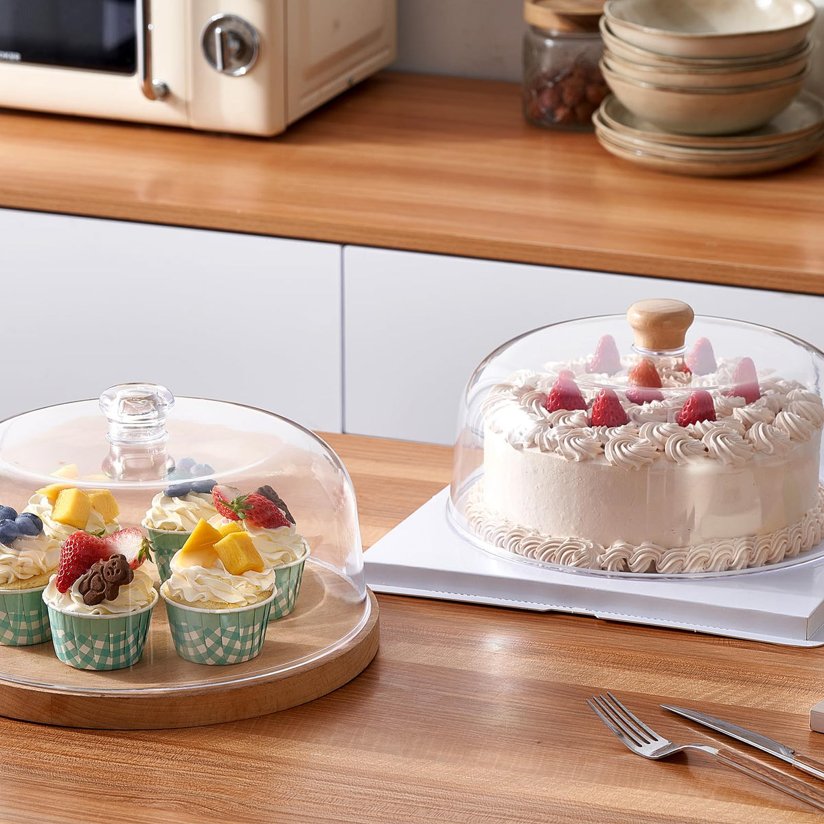 CozyState dome protecting desserts from dust while on display