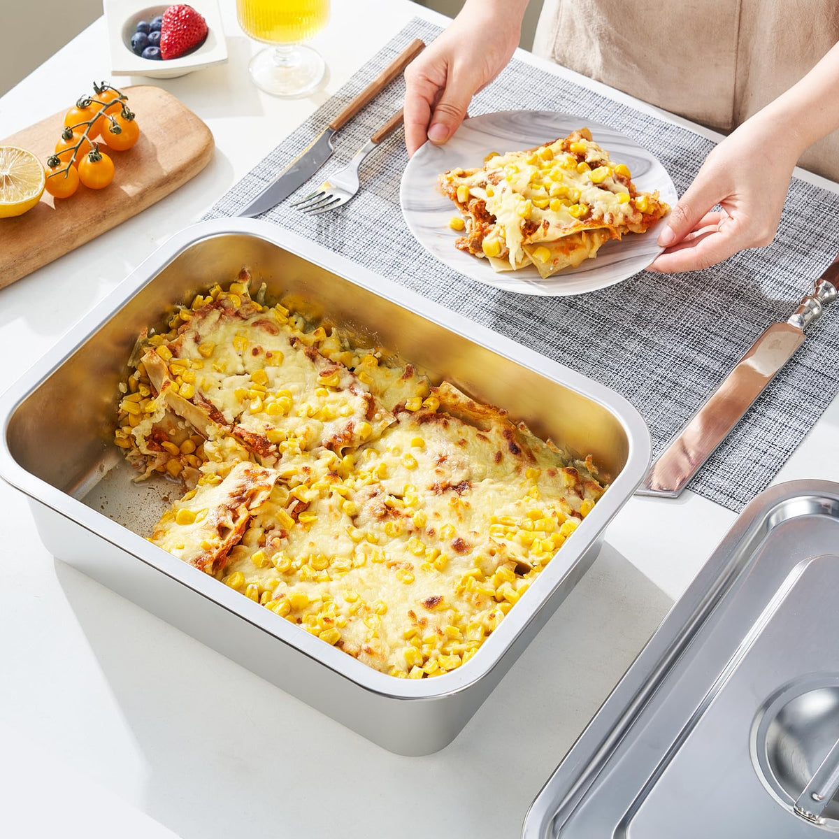 CozyState outer 11.6 by 15.6 inches shows generous bake dish.