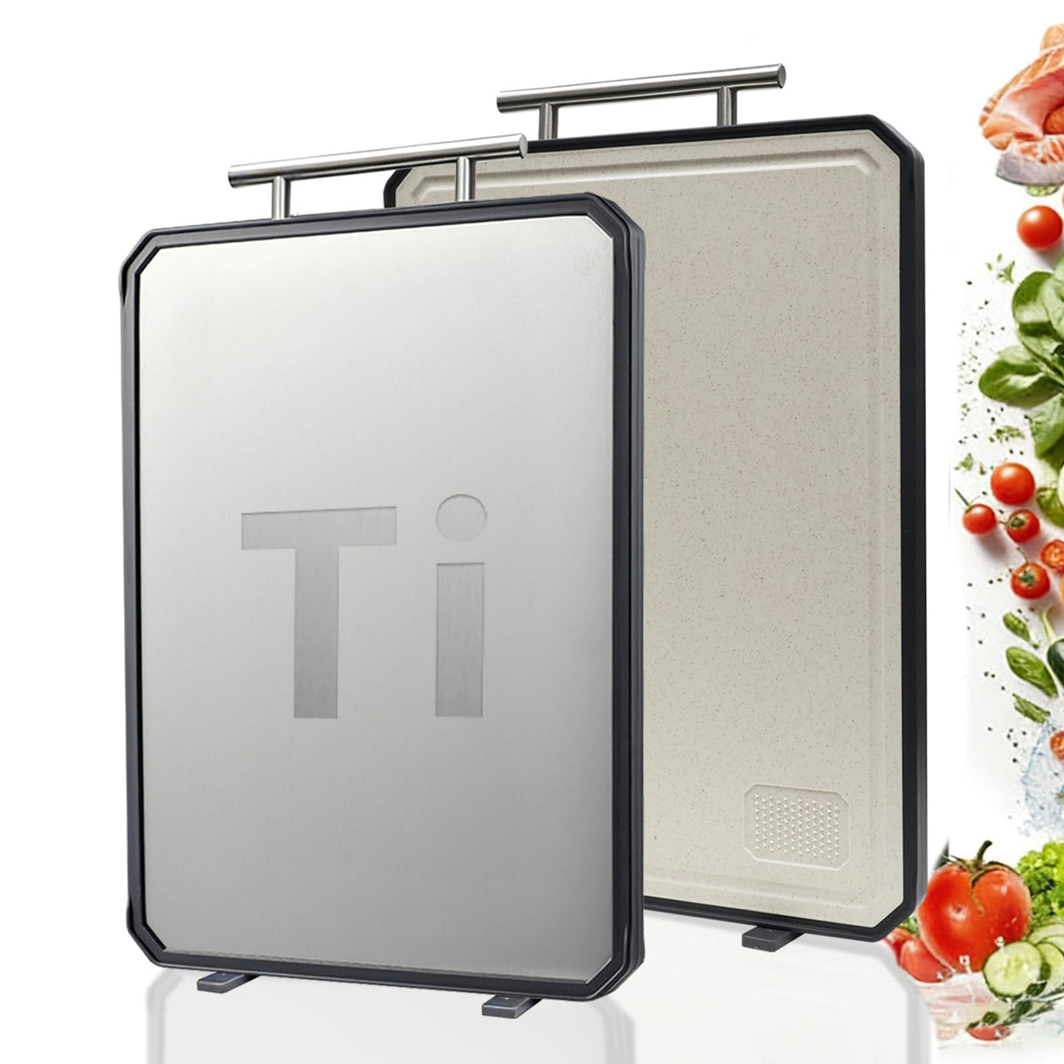 COZZIVITA titanium cutting board front view showing dual surface