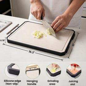 COZZIVITA titanium cutting board with juice groove visible
