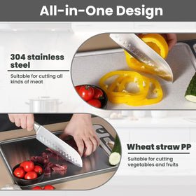 COZZIVITA two-sided design separates meat and produce for safer prep.