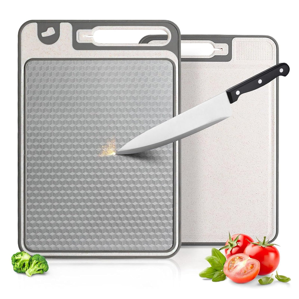COZZIVITA stainless steel cutting board with diamond texture for precise, controlled slicing.