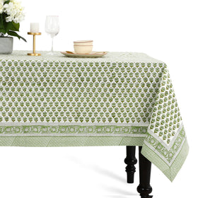 CPC Cotton Print Club emerald green floral tablecloth, 60x60 square, ideal for elegant settings