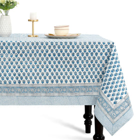 CPC Cotton Print Club tablecloth 60x60 Apatite blue floral, ideal for weddings.