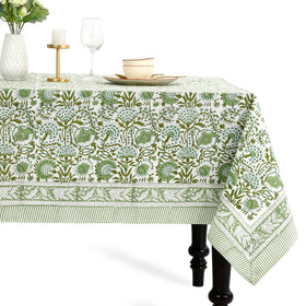 CPC Tablecloth Agate Green block print for elegant square table settings