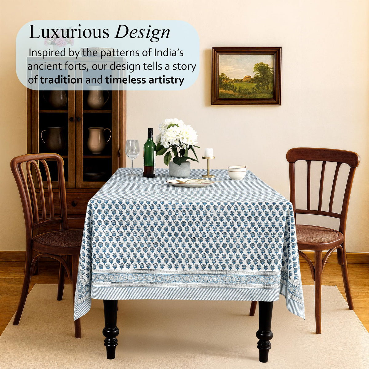 CPC Cotton Print Club blue floral motif close-up highlights hand-stamped design.