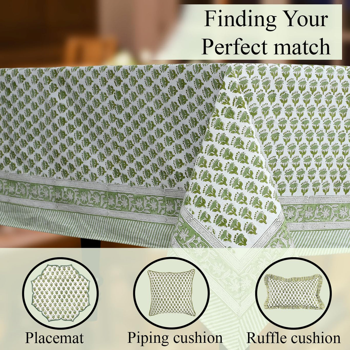 CPC Tablecloth shown with coordinating napkins and placemats for a coordinated look.