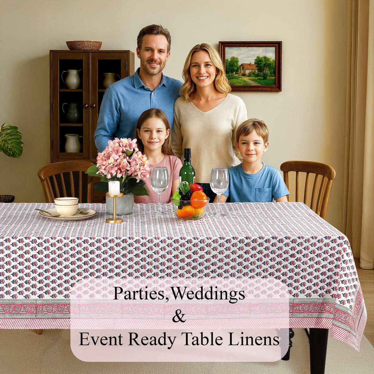 CPC Indian-made cotton tablecloth offering soft touch for everyday dining.