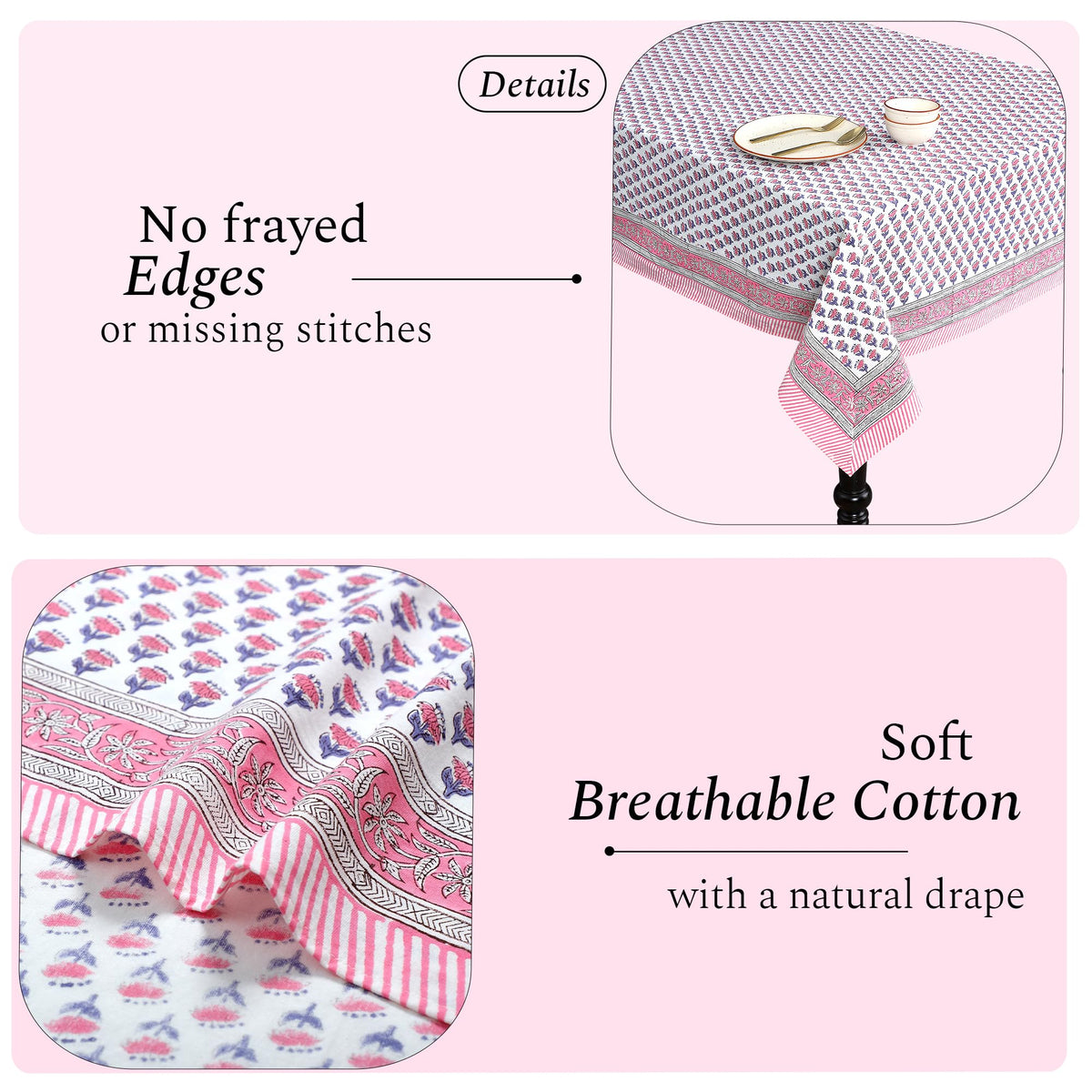 CPC tablecloth ideal for weddings with vibrant pink floral accents.
