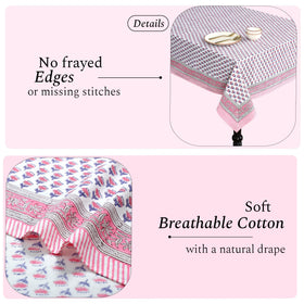 CPC tablecloth ideal for weddings with vibrant pink floral accents.