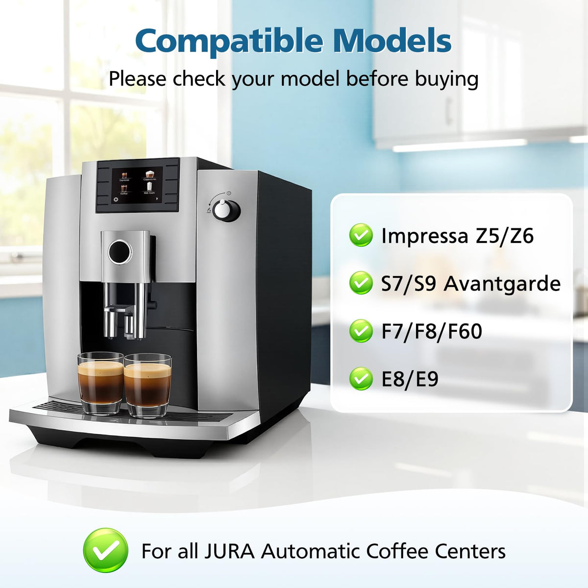 CPLIKE tablet beside Jura compatibility label highlighting suitable Jura models.