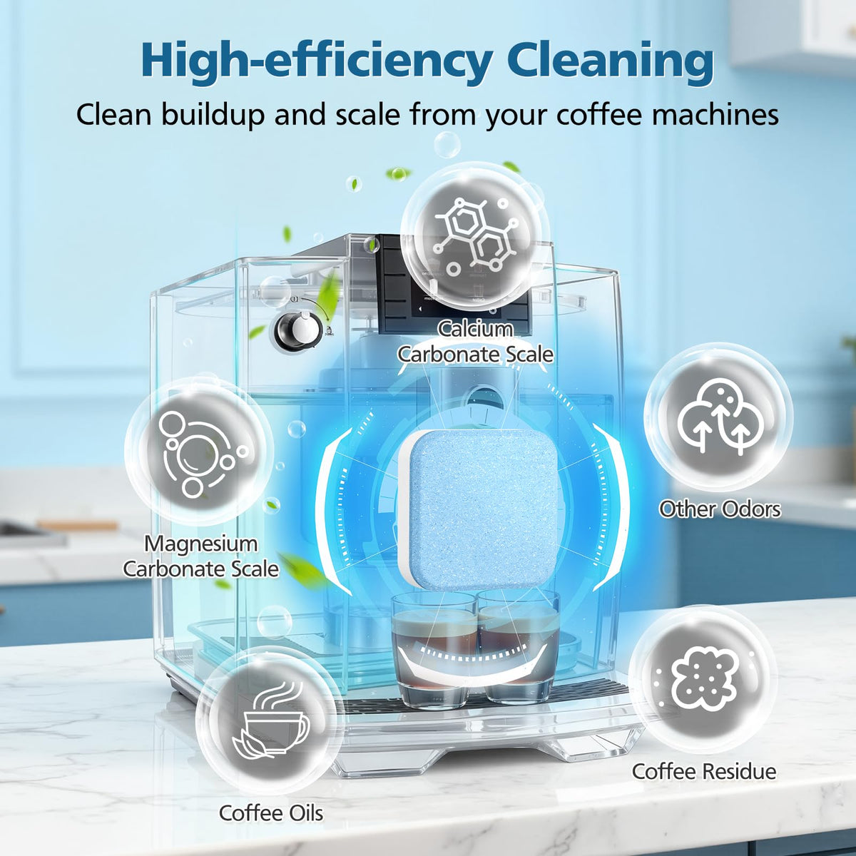 CPLIKE tablet dissolving to remove lime scale for smoother coffee flavor.