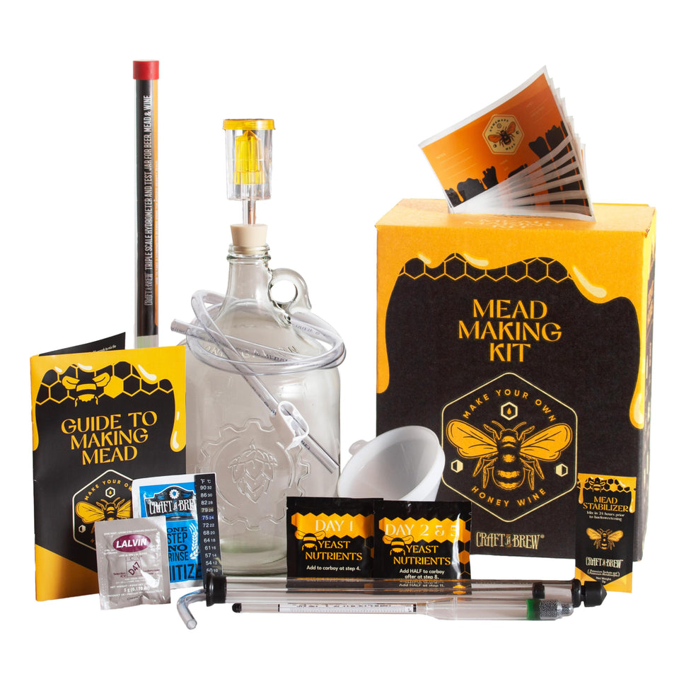 Craft A Brew Deluxe Mead Kit fermenter with airlock for easy home fermentation.