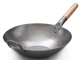 Craft Wok flat-bottom 14-inch hammered carbon steel for even heating on stoves